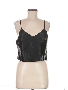 Ecru Black Faux Leather Crop Top
